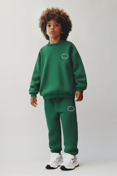 BASIC SWEATSHIRT WITH SLOGAN - Green by Zara