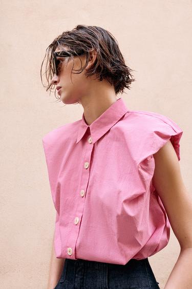PUFF SLEEVE SHIRT - Pink / White by Zara