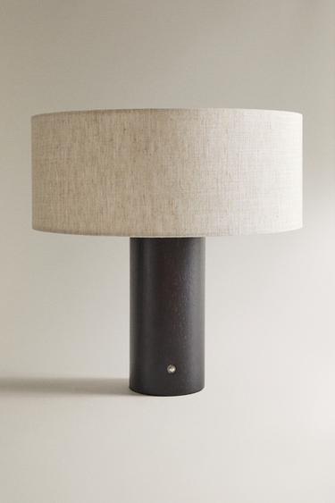 LARGE LINEN AND WOOD CORDLESS TABLE LAMP - Ecru by Zara