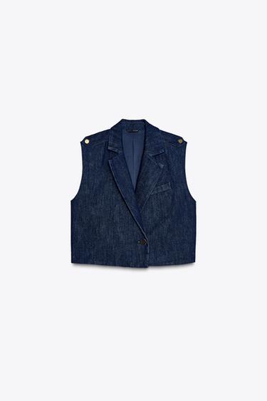 Z1975 SHORT DENIM WAISTCOAT - Blue by Zara