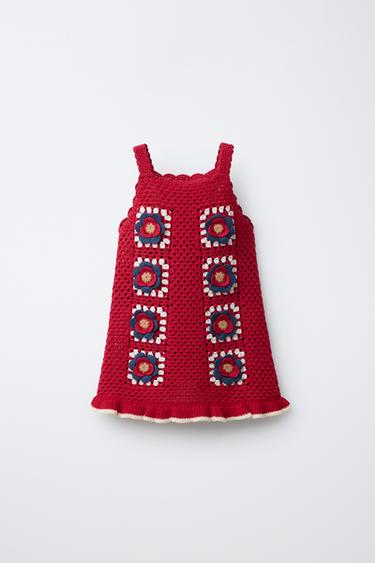 KNIT DRESS WITH CROCHET FLOWERS - Red by Zara