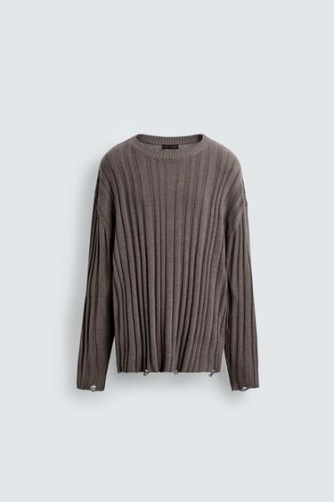 RIBBED OPEN-KNIT SWEATER - Brown by Zara