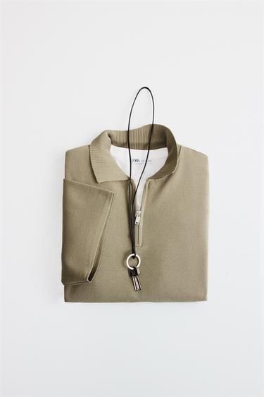 RELAXED FIT KNIT POLO SHIRT - Khaki by Zara