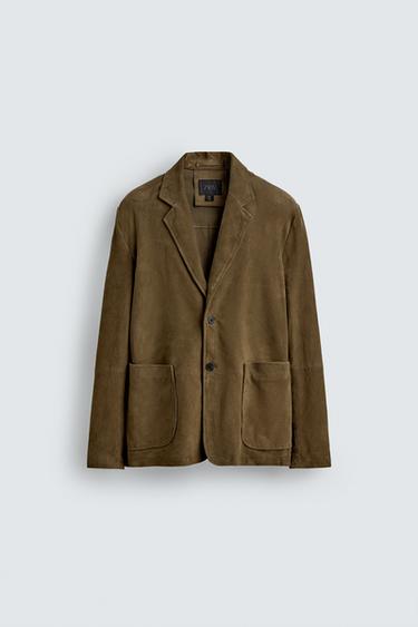RELAXED FIT SUEDE BLAZER - Olive green by Zara