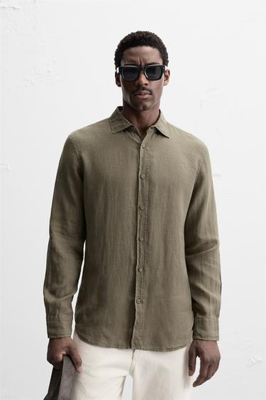 100% LINEN SHIRT - Khaki by Zara