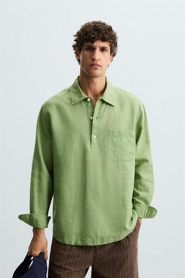 LINEN/COTTON POLO SHIRT - Light green by Zara