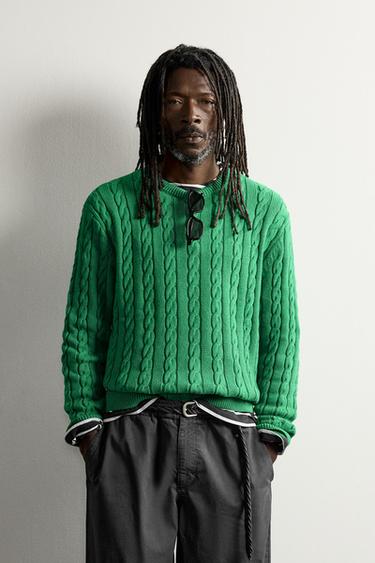 TEXTURED CABLE-KNIT JUMPER AARON LEVINE X ZARA - Green by Zara