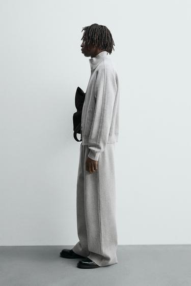 KNITTED WIDE-LEG TROUSERS - Grey marl by Zara