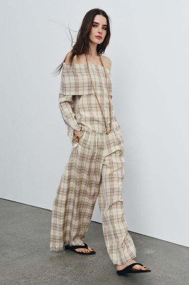 ZW COLLECTION CHECKS TOP - Beige by Zara