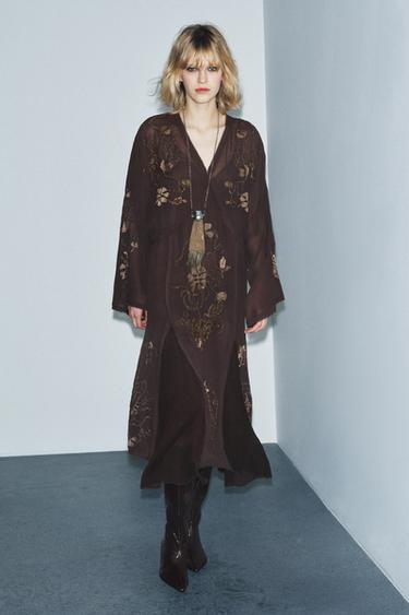 ZW COLLECTION LIMITED EDITION EMBROIDERED DRESS WITH BEADS - Brown by Zara