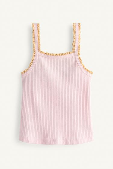LIMITED EDITION RIB TOP WITH CONTRAST LACE TRIM - Pastel pink by Zara