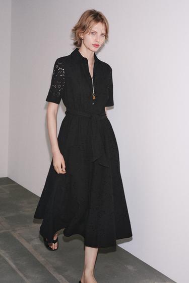 ZW COLLECTION EMBROIDERED SHIRT DRESS - Black by Zara