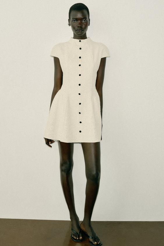 SHORT LACE DRESS WITH CONTRAST BUTTONS - Ecru by Zara - Image 0