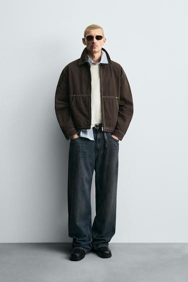 CONTRAST STITCH WASHED JACKET - Brown by Zara - Image 0