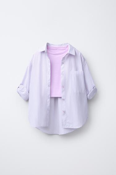 STRIPED OXFORD SHIRT AND RIB T-SHIRT PACK - Mauve by Zara