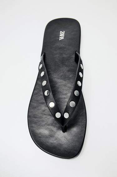 LEATHER STUDDED SANDALS - Black by Zara
