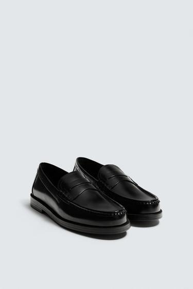LEATHER PENNY LOAFERS - Black by Zara