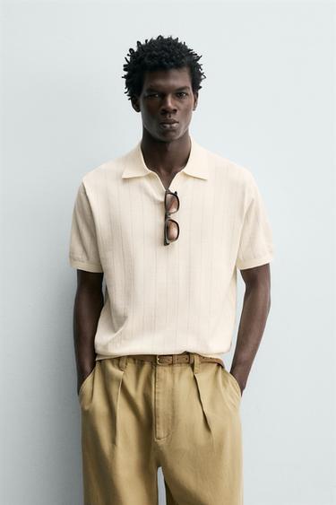 REGULAR FIT KNIT POLO SHIRT - Ecru by Zara