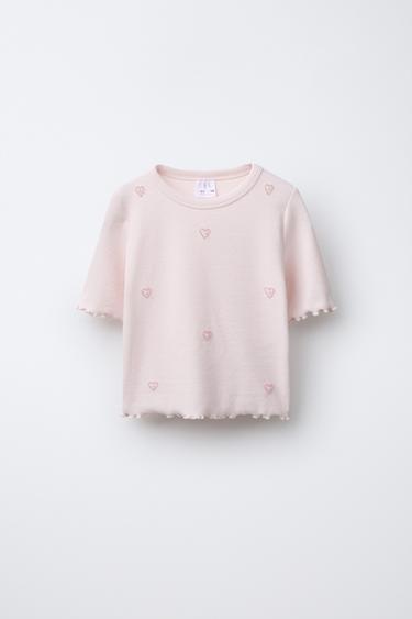 RIBBED T-SHIRT WITH BEADS - Pink by Zara