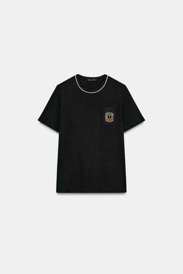BROOCH DETAIL T-SHIRT - Black by Zara