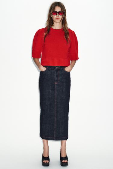 PLAIN KNIT SHORT SLEEVE JUMPER - Red by Zara - Image 0