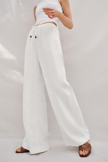 STRAIGHT LINEN BLEND TROUSERS - White by Zara