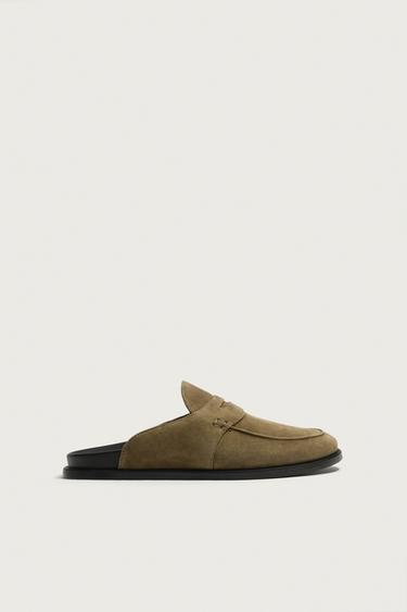 LEATHER LOAFER CLOGS - Beige by Zara