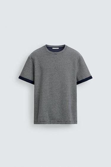 CONTRAST STRIPED JACQUARD T-SHIRT - Blue/White by Zara