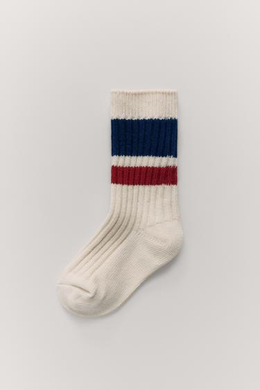 LONG STRIPED SOCKS - Ecru / Blue by Zara