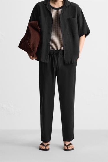 COTTON-LINEN RELAXED FIT TROUSERS - Black by Zara