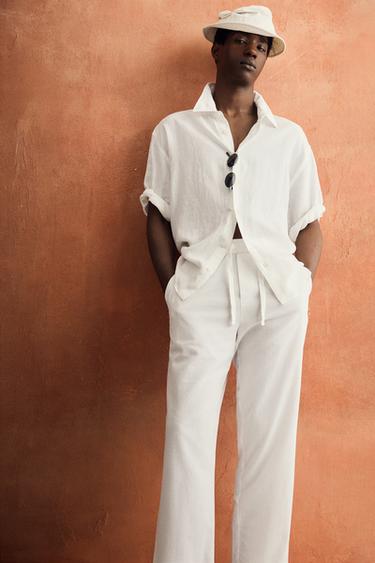 COTTON/LINEN RELAXED FIT TROUSERS - Oyster-white by Zara