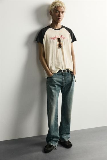 WASHED COLOUR BLOCK PRINT T-SHIRT - Oyster-white by Zara