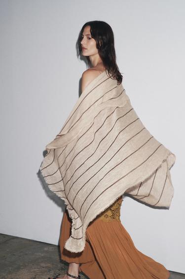 100% STRIPED LINEN SCARF - Sand by Zara - Image 0