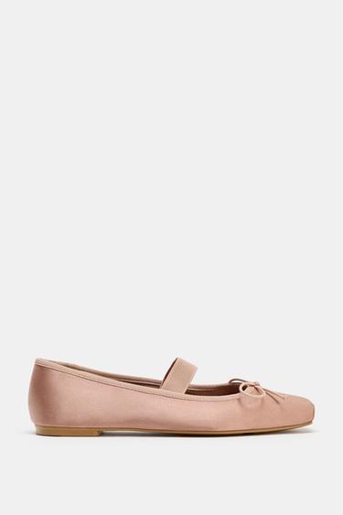 SATIN BALLET FLATS WITH BOW - Pink by Zara
