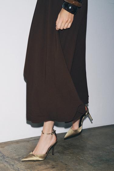 SATIN HIGH-HEEL SHOES WITH STRAP - Greenish by Zara