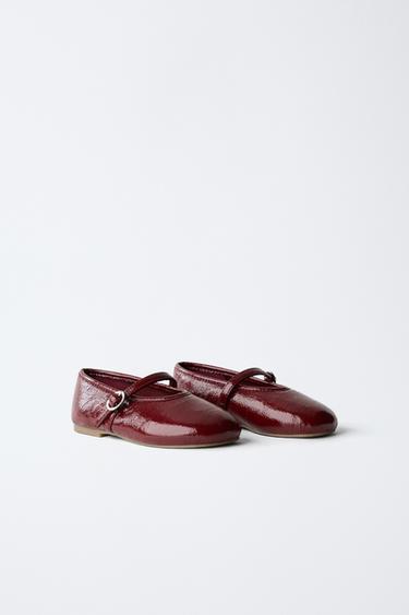 PATENT BALLET FLATS - Burgundy Red by Zara