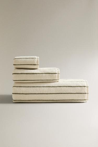COLOURED STRIPE BATH TOWEL - mid khaki by Zara