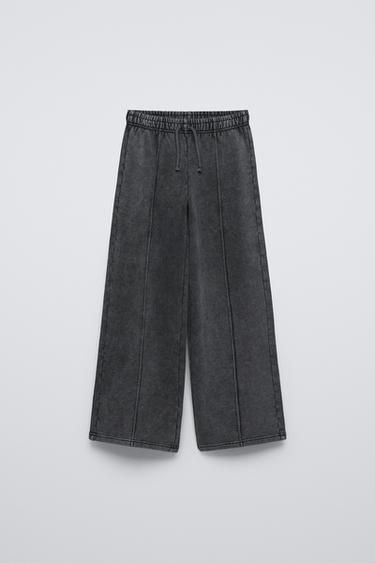 WASHED-EFFECT WIDE-LEG PLUSH TROUSERS - Anthracite grey by Zara - Image 0