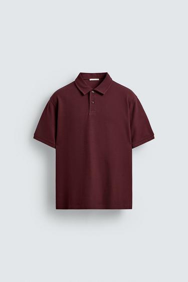 BASIC TEXTURED POLO SHIRT - Burgundy by Zara