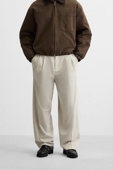 WIDE FIT PLEATED TROUSERS - Sand by Zara