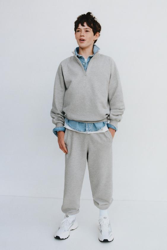 PLAIN SWEATSHIRT JOGGERS WITH LABEL - Grey marl by Zara - Image 0