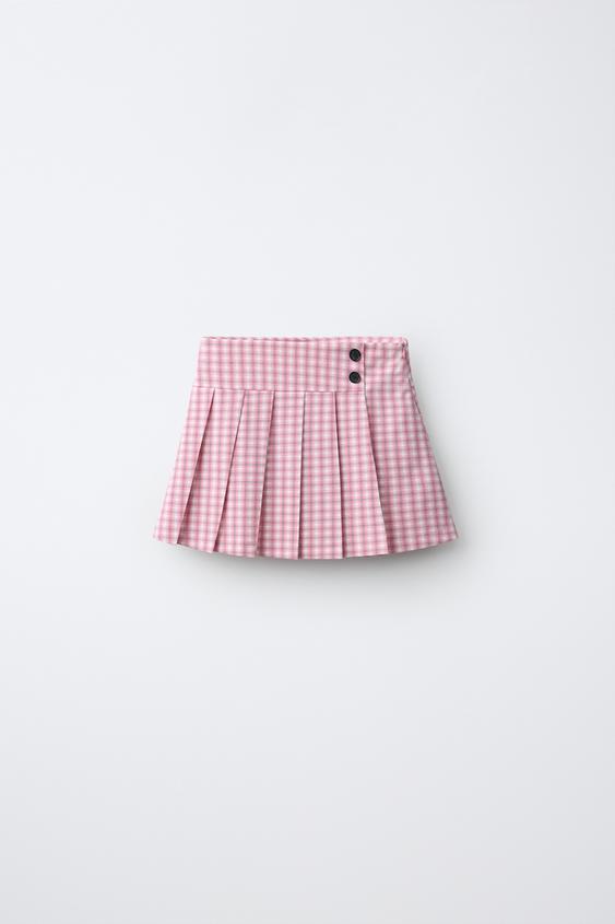 PLEATED CHECK SKIRT - Pink / White by Zara - Image 0