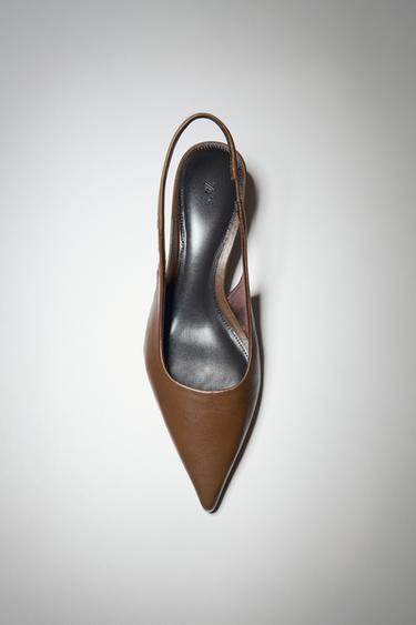LEATHER KITTEN HEEL SHOES - Brown by Zara