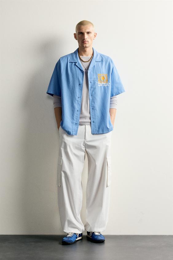 SUN EMBROIDERY RELAXED FIT SHIRT - Blue by Zara - Image 0