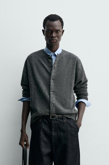 RELAXED FIT WOOL BLEND CARDIGAN - Grey by Zara