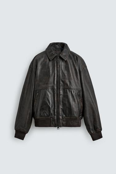 FORD © LEATHER RELAXED FIT BOMBER JACKET - Brown by Zara