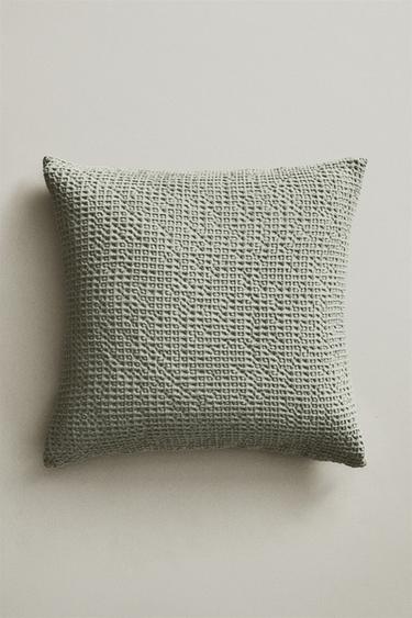 WAFFLE-KNIT CUSHION COVER - Sea green by Zara