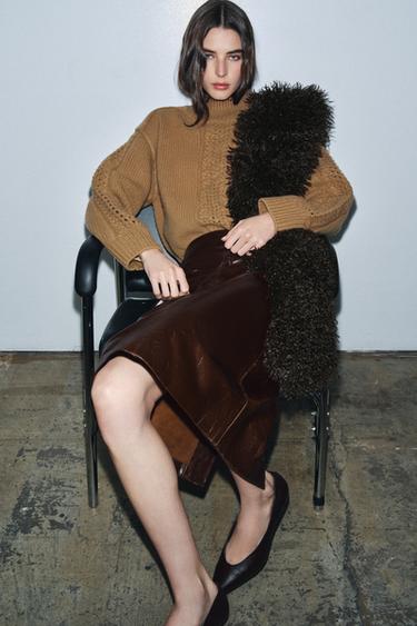 LIMITED EDITION 100% LEATHER STRAIGHT SKIRT - Burgundy by Zara