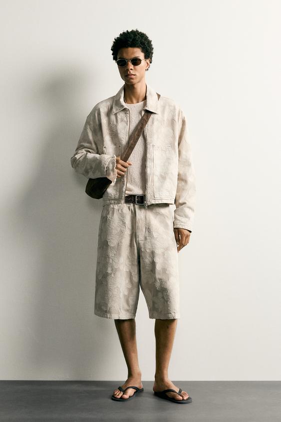 FLORAL JACQUARD CROPPED JACKET - camel by Zara - Image 0