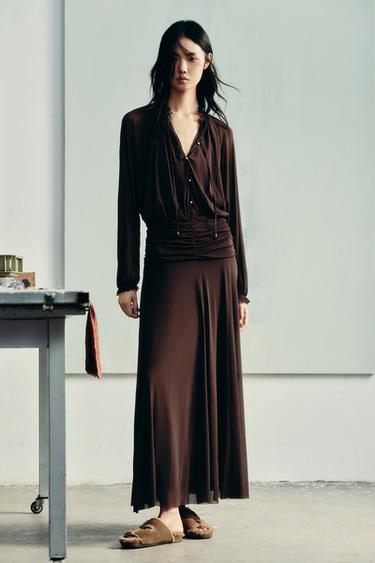 GATHERED LONG DRESS - Dark brown by Zara